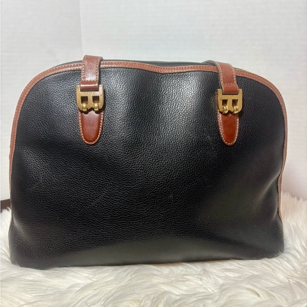 BALLY B Logo Black and Brown Leather Handbag - Picture 6 of 15